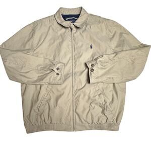 Polo Ralph Lauren Harrington Jacket Mens L Khaki Tan Plaid Lined Full Zip